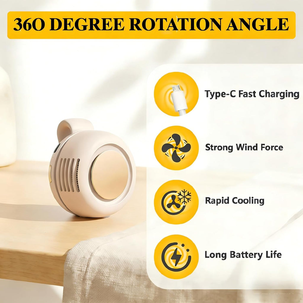 Portable Silent Mini Bladeless Electric Fan Clip-On,3-Speed Rotatable Hands-Free Clip-On Fan for Shirt and Waist,Portable Mini Bladeless Fan Clip-On,For Outdoor & Travel & Office & Indoor