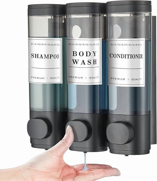 3 Chamber Wall-Mounted Shower Dispenser No Drill Large Capacity Bathroom Organizer