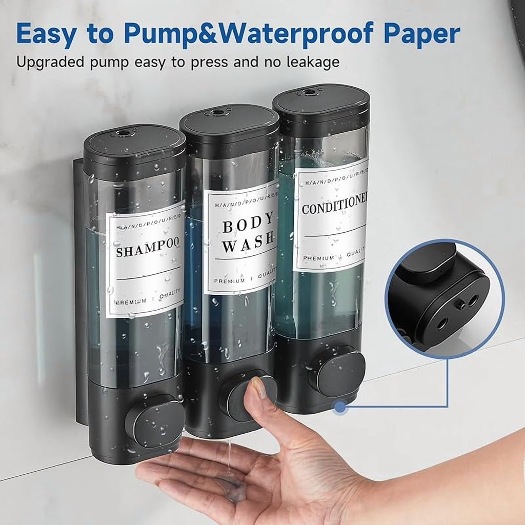 3 Chamber Wall-Mounted Shower Dispenser No Drill Large Capacity Bathroom Organizer
