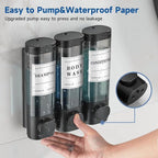 3 Chamber Wall-Mounted Shower Dispenser No Drill Large Capacity Bathroom Organizer