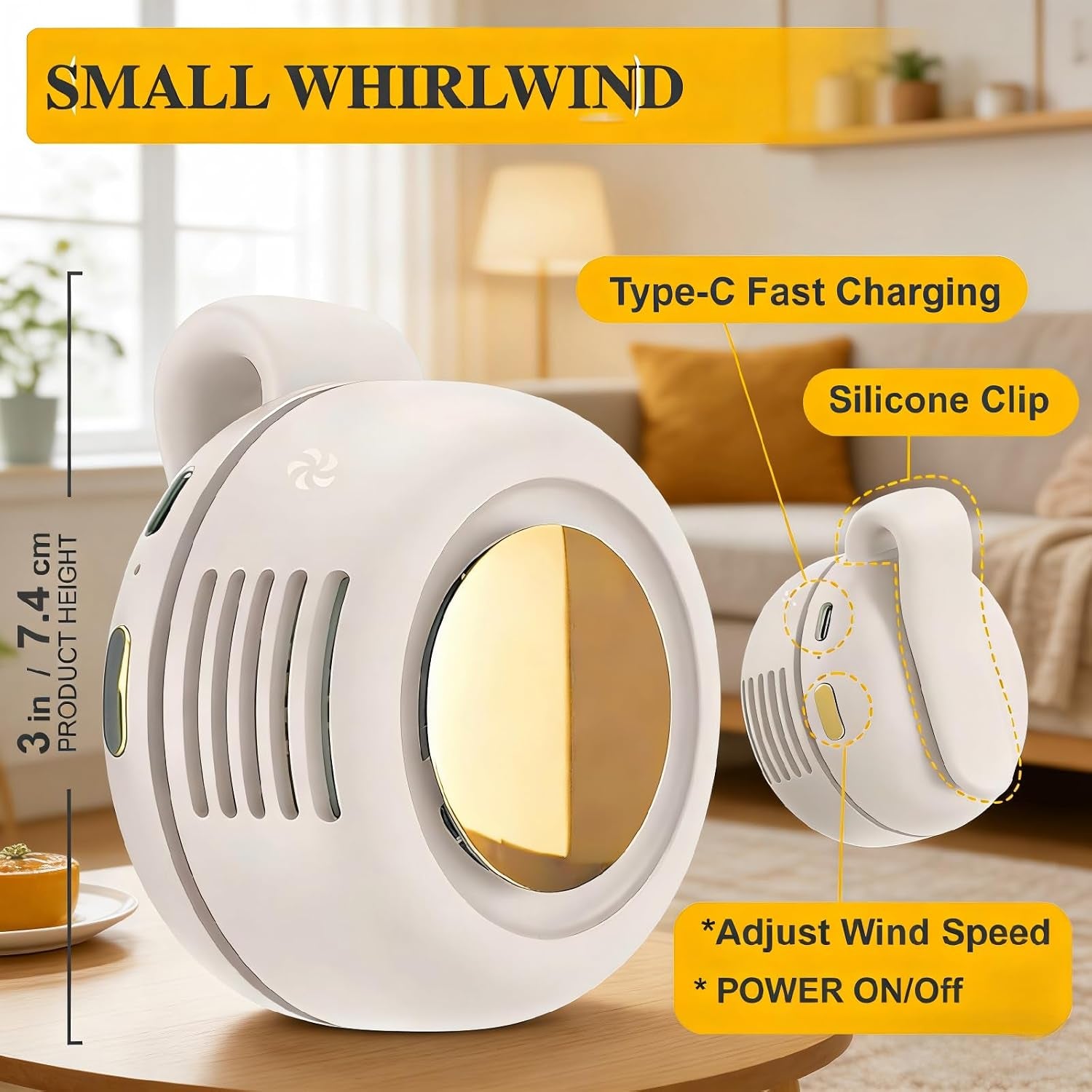 Portable Silent Mini Bladeless Electric Fan Clip-On,3-Speed Rotatable Hands-Free Clip-On Fan for Shirt and Waist,Portable Mini Bladeless Fan Clip-On,For Outdoor & Travel & Office & Indoor