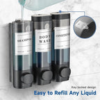 3 Chamber Wall-Mounted Shower Dispenser No Drill Large Capacity Bathroom Organizer