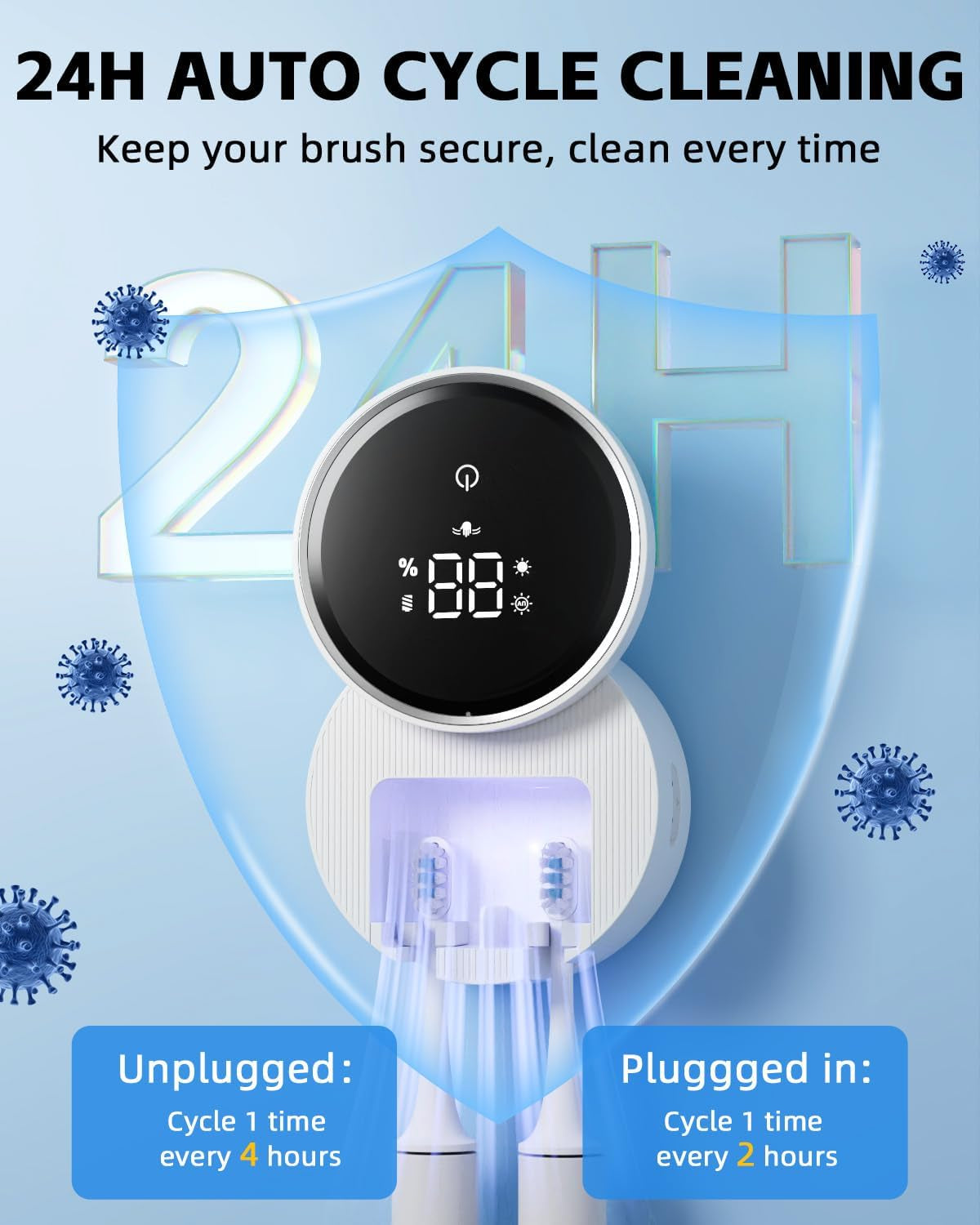 UV Toothbrush Sanitizer and Holder,  Smart Tooth Brush Holders for Bathroom, Toothbrush Wall-Mounted Cleaner Organizer with Auto-Inductive Cover Fits Electric, Manual Toothbrushes for Home