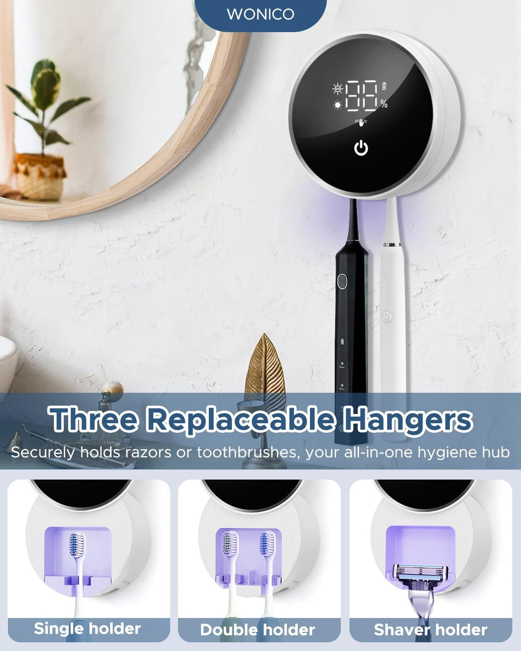 UV Toothbrush Sanitizer and Holder,  Smart Tooth Brush Holders for Bathroom, Toothbrush Wall-Mounted Cleaner Organizer with Auto-Inductive Cover Fits Electric, Manual Toothbrushes for Home