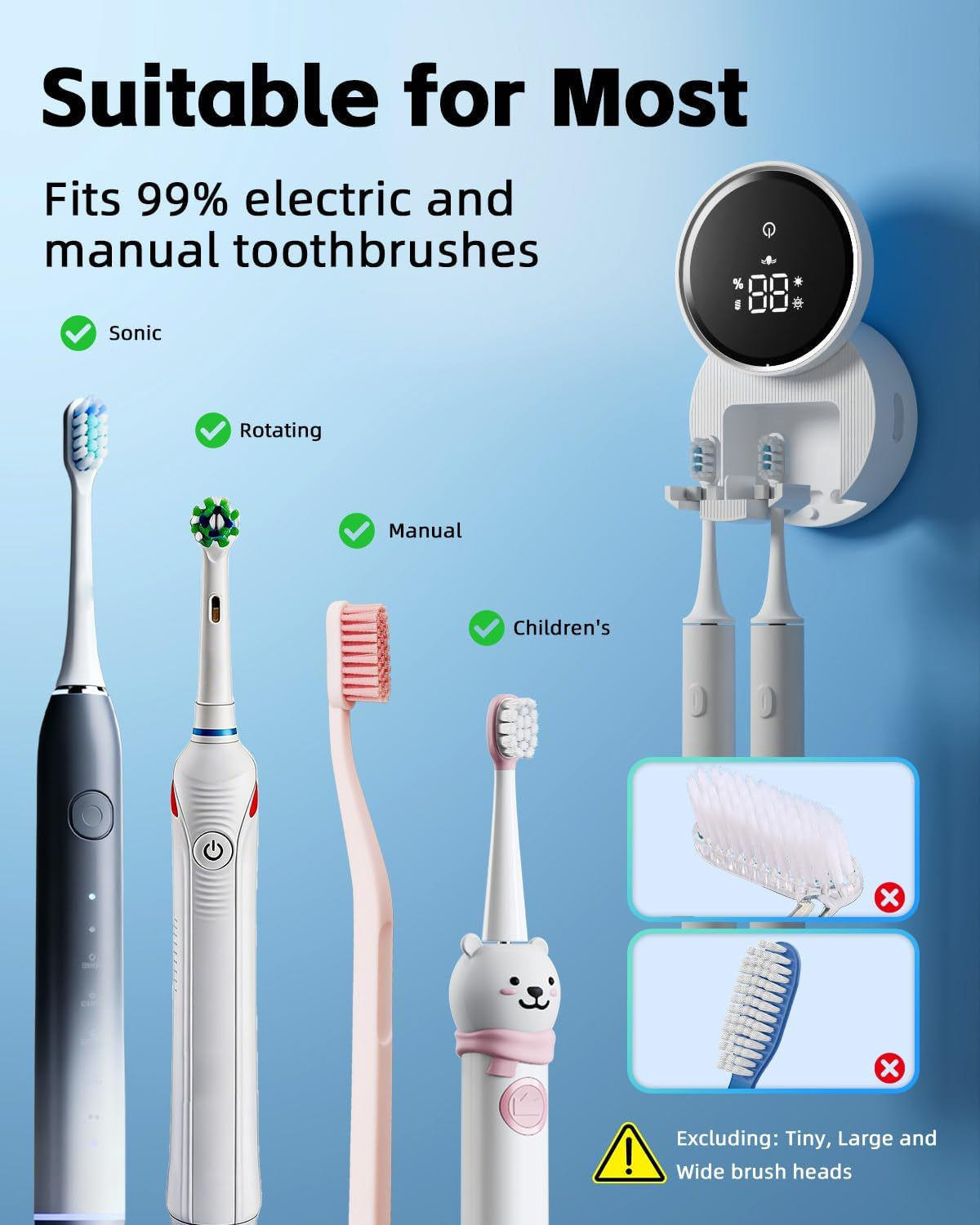 UV Toothbrush Sanitizer and Holder,  Smart Tooth Brush Holders for Bathroom, Toothbrush Wall-Mounted Cleaner Organizer with Auto-Inductive Cover Fits Electric, Manual Toothbrushes for Home