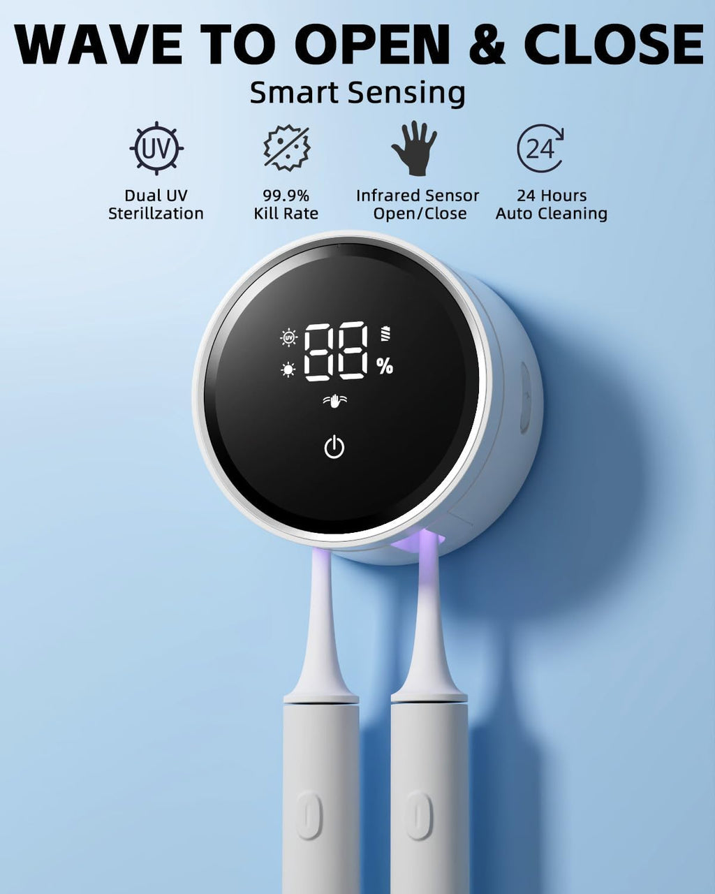 UV Toothbrush Sanitizer and Holder,  Smart Tooth Brush Holders for Bathroom, Toothbrush Wall-Mounted Cleaner Organizer with Auto-Inductive Cover Fits Electric, Manual Toothbrushes for Home